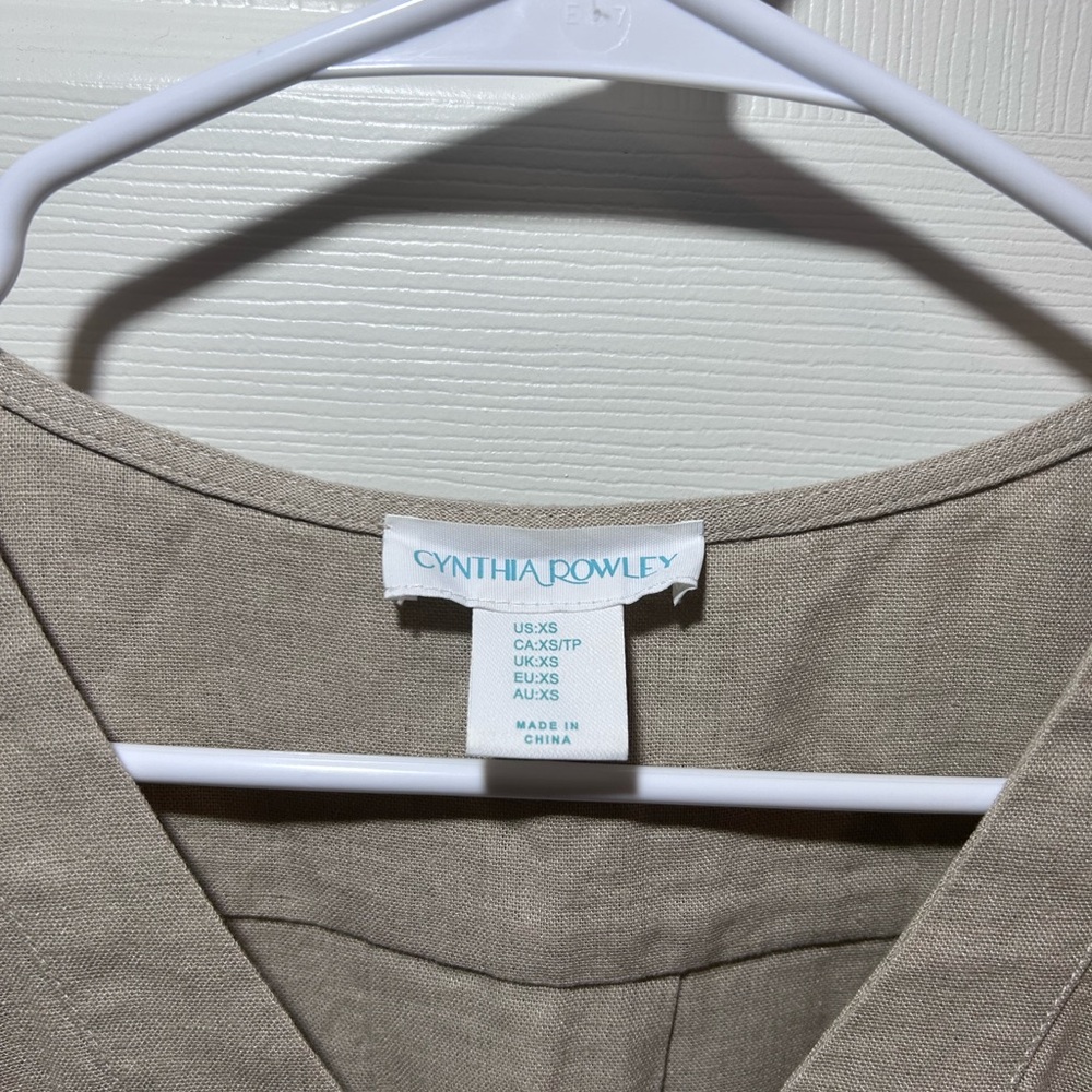 Cynthia Rowley Linen Blend Beige V‑Neck Puff Sleeve Mini Dress Sz XS - Picture 3 of 8